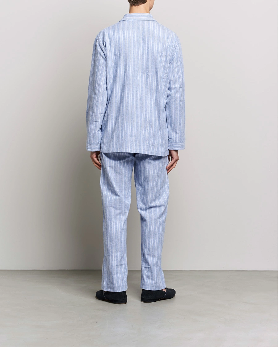 Mies |  | Derek Rose | Brushed Cotton Flannel Striped Pyjama Set Blue