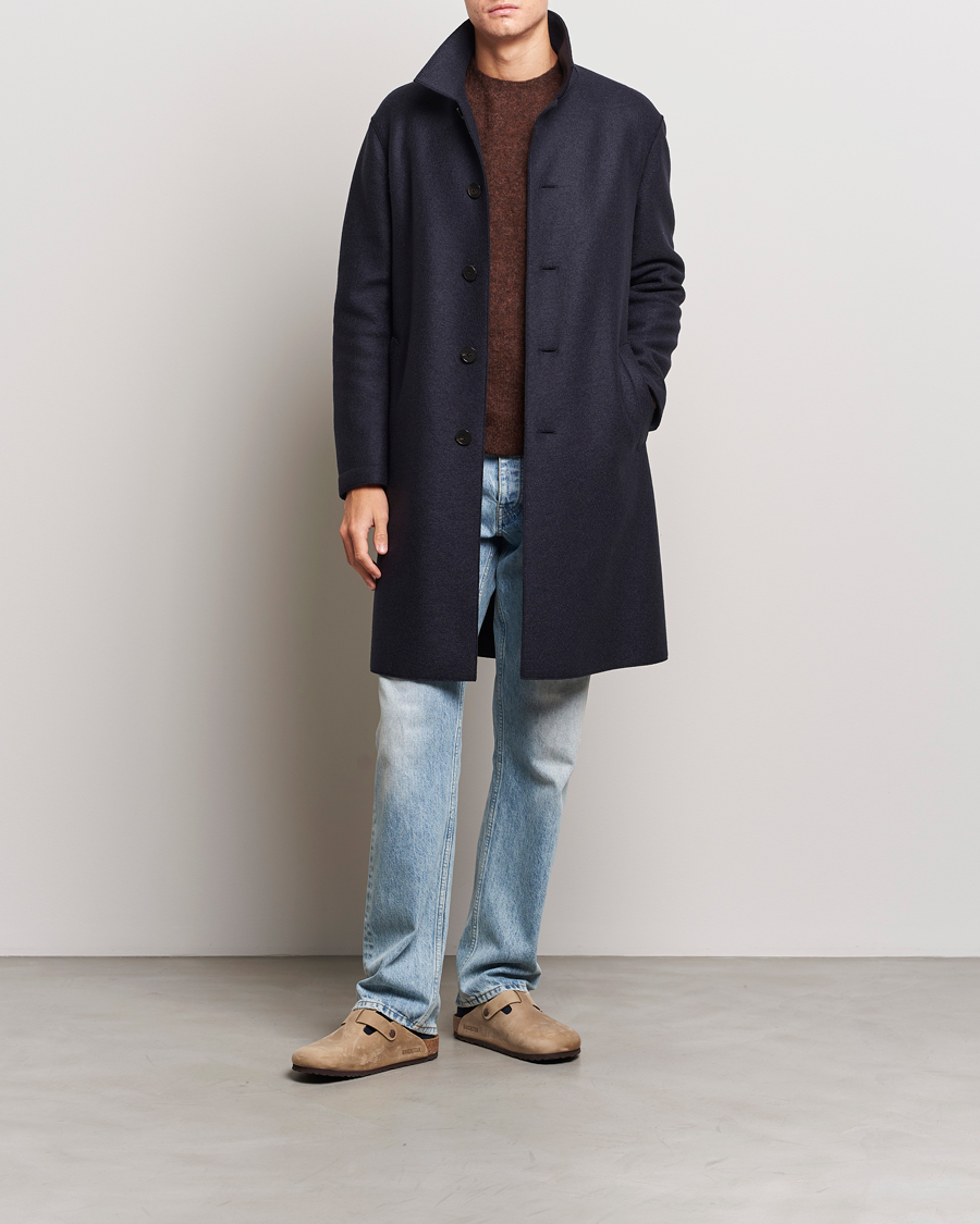 Mies | Takit | Harris Wharf London | Pressed Wool Mac Coat Navy