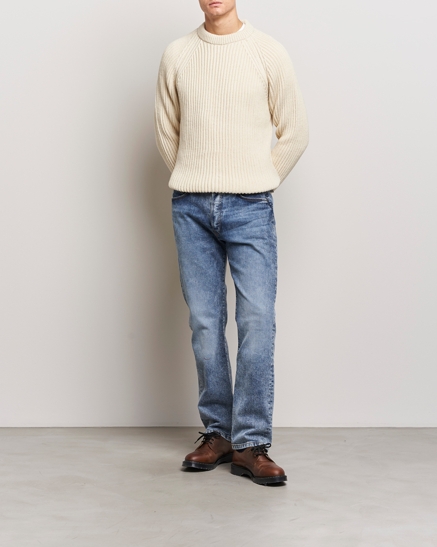 Mies | Puserot | Gloverall | Fisherman Rib Chunky Wool Crew Neck Ecru