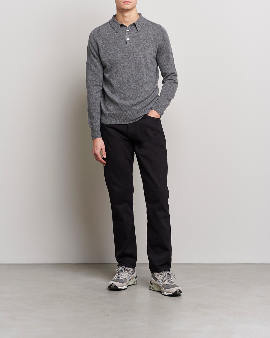 Mies | Puserot | People's Republic of Cashmere | Cashmere Long Sleeve Polo Heather Grey