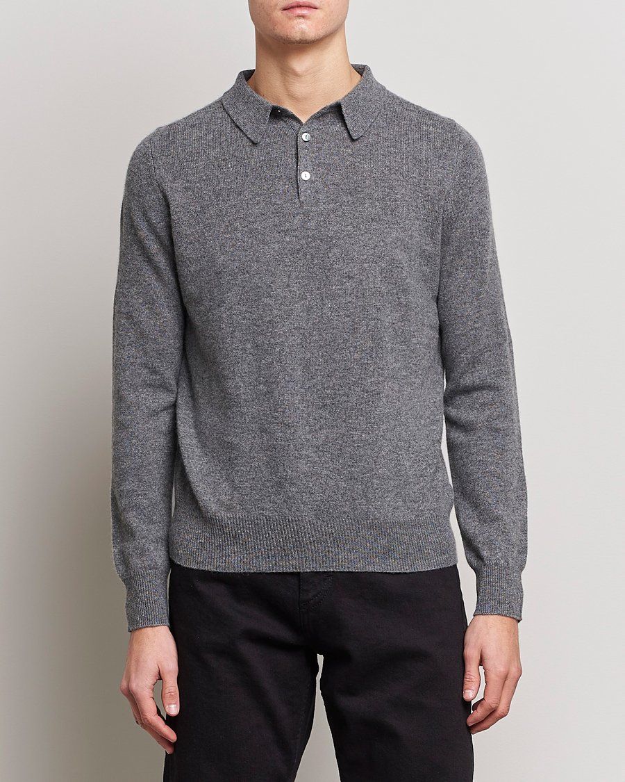 Mies | People's Republic of Cashmere | People's Republic of Cashmere | Cashmere Long Sleeve Polo Heather Grey