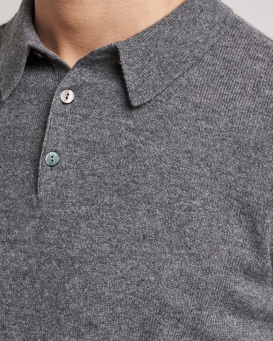 Mies | Puserot | People's Republic of Cashmere | Cashmere Long Sleeve Polo Heather Grey