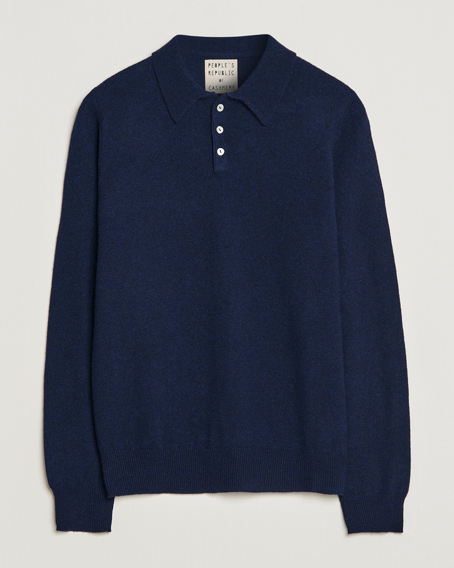 Miehet |  | People's Republic of Cashmere | Cashmere Long Sleeve Polo Navy