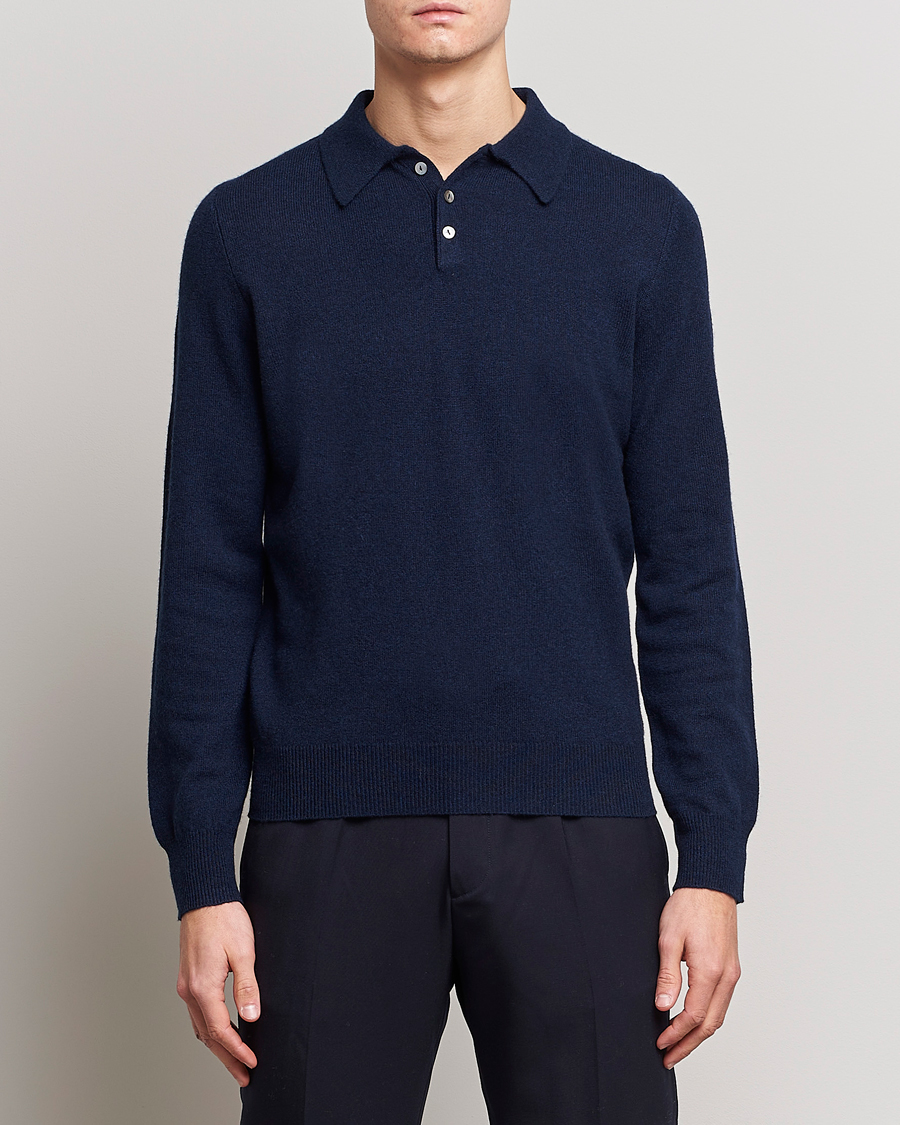 Mies | Kaulukselliset neuleet | People's Republic of Cashmere | Cashmere Long Sleeve Polo Navy