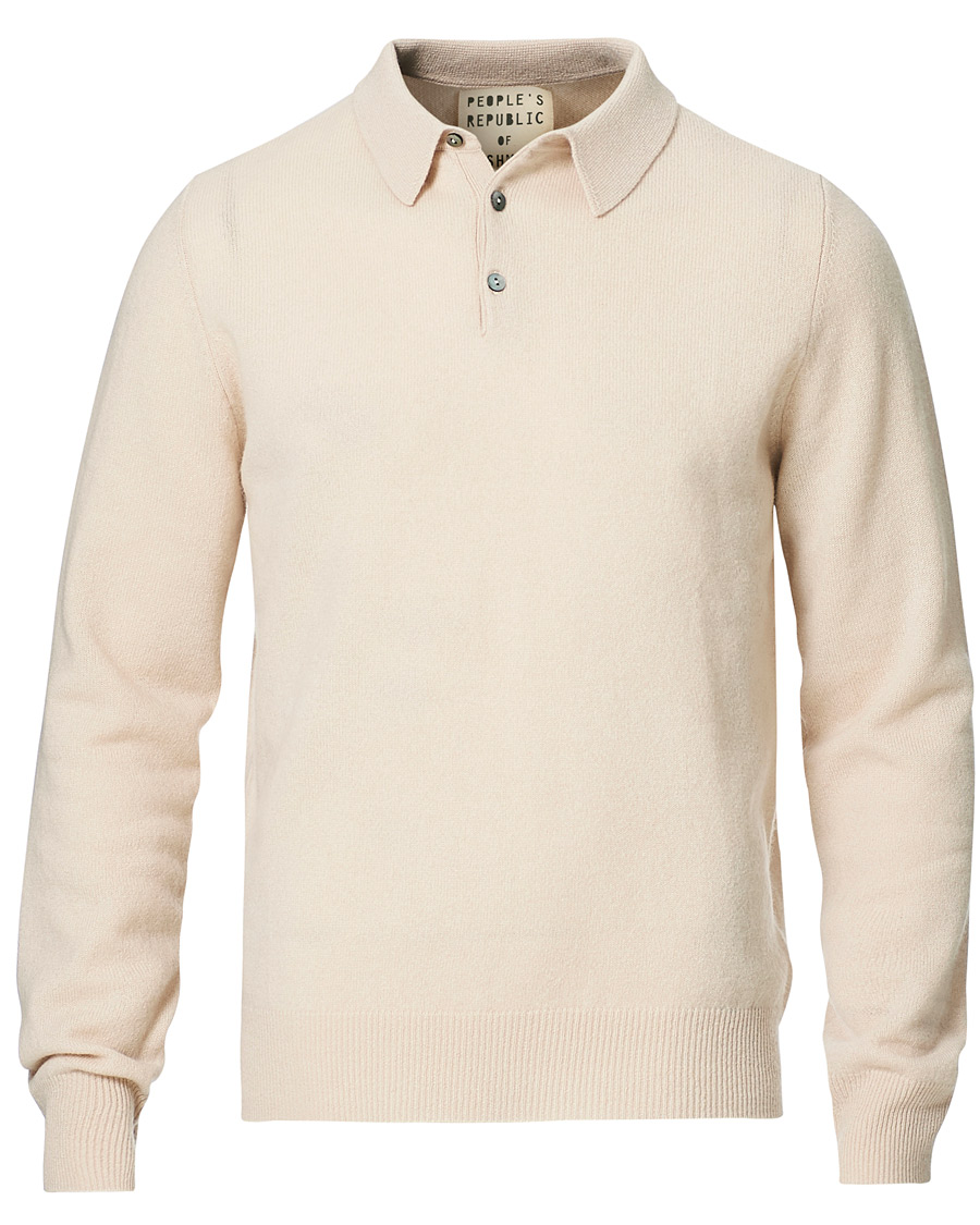Mies | Puserot | People's Republic of Cashmere | Cashmere Long Sleeve Polo Cream