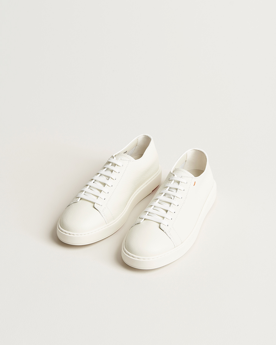 Mies |  | Santoni | Low Top Grain Leather Sneaker White Calf