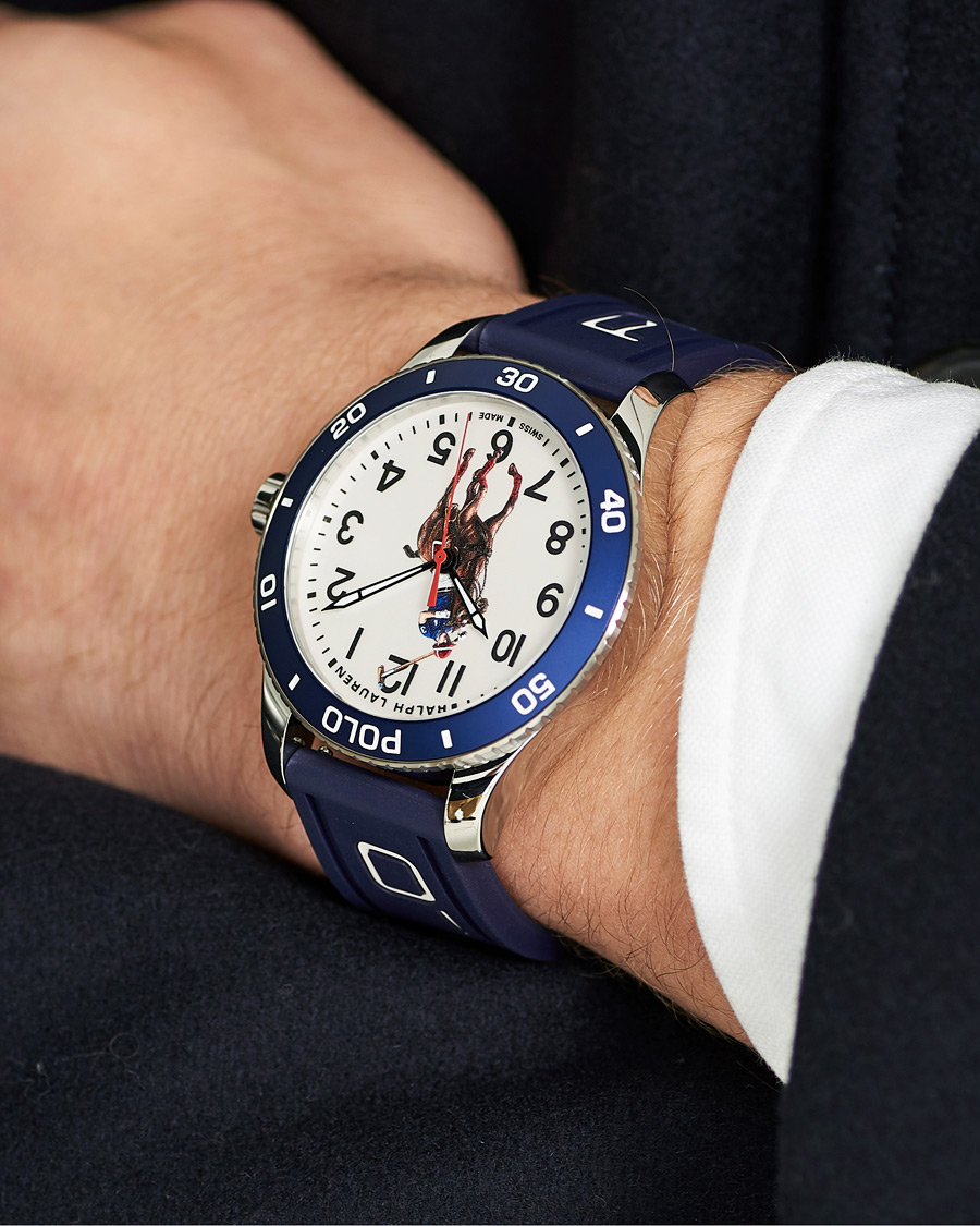 Mies | Polo Ralph Lauren 42mm Automatic Pony Player White Dial/Blue Bezel | Polo Ralph Lauren | 42mm Automatic Pony Player White Dial/Blue Bezel