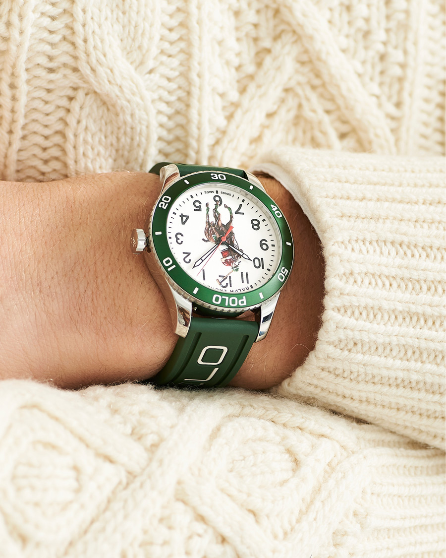 Mies | Preppy Authentic | Polo Ralph Lauren | 42mm Automatic Pony Player  White Dial/Green Bezel
