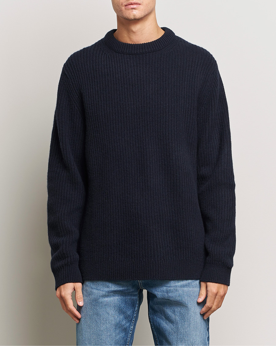 Mies |  | Nudie Jeans | August Wool Rib Knitted Sweater Navy