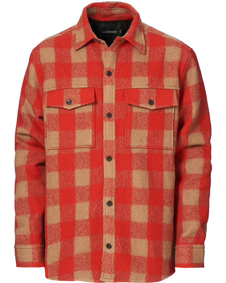 Mies | Kauluspaidat | J.Lindeberg | Gingham Wool Loose Fit Overshirt Red Bell