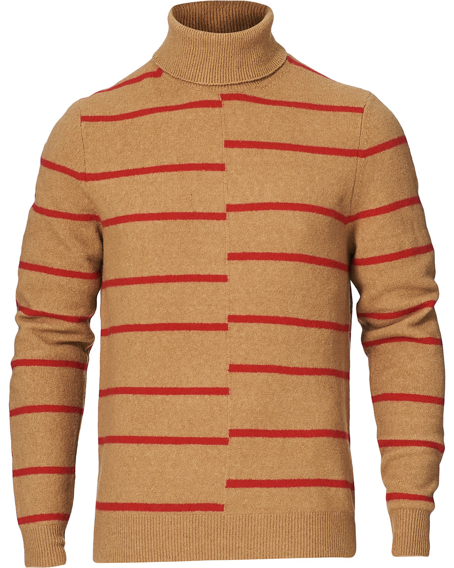 Mies | Puserot | J.Lindeberg | Floyd Striped Yak Blend Rollneck Tiger Brown