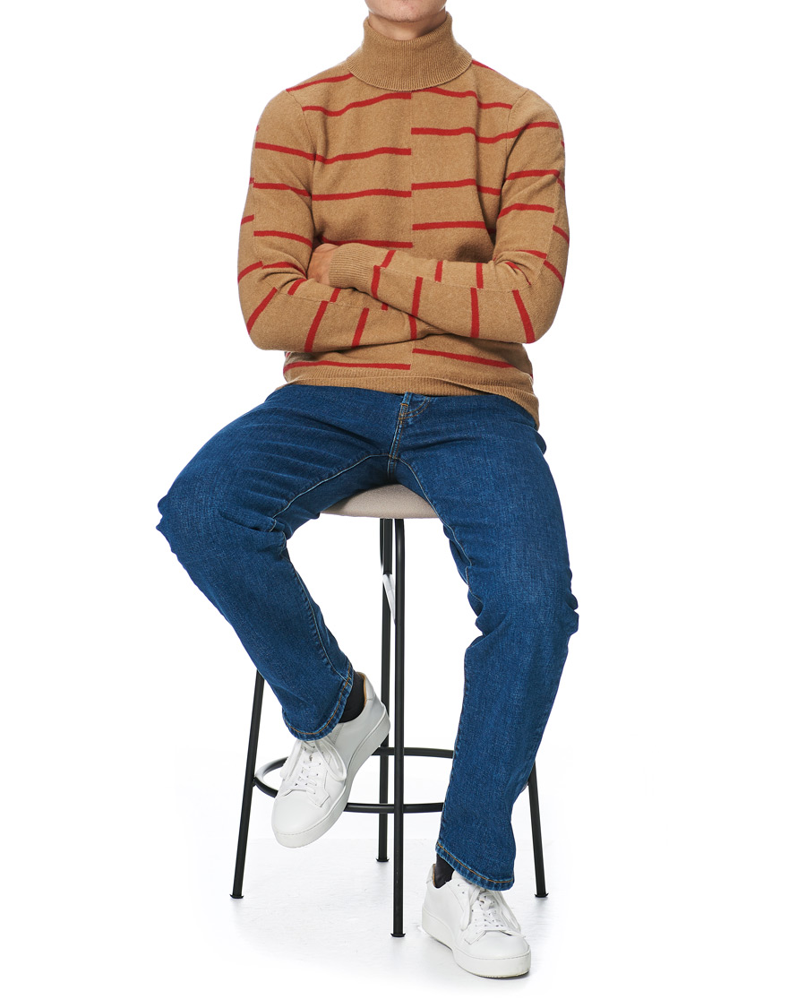 Mies | Puserot | J.Lindeberg | Floyd Striped Yak Blend Rollneck Tiger Brown
