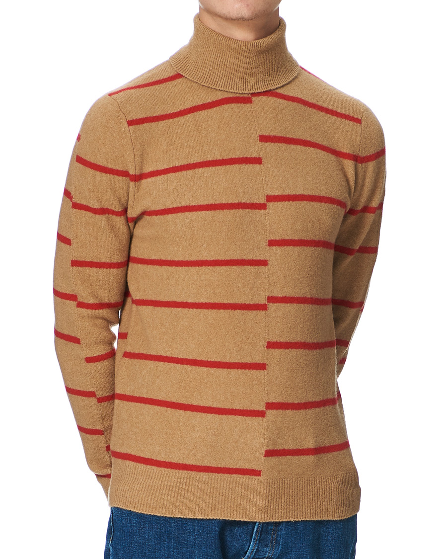 Mies | Puserot | J.Lindeberg | Floyd Striped Yak Blend Rollneck Tiger Brown