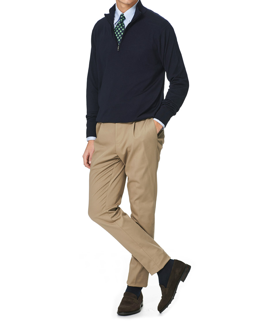 Mies | Puserot | Brooks Brothers | Washable Merino Wool Half Zip Navy