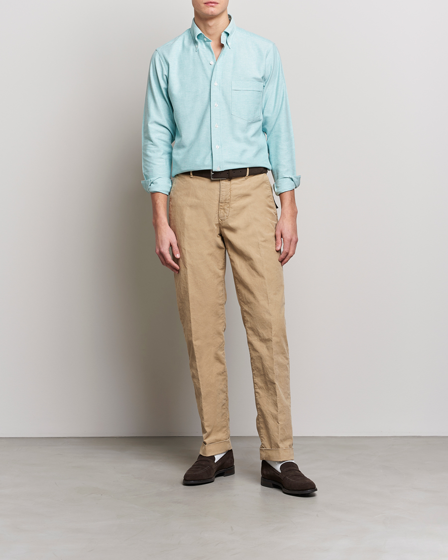Mies | Oxford-paidat | Drake's | Button Down Oxford Shirt Light Green