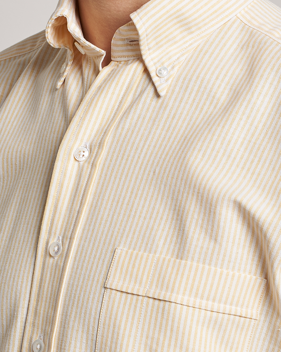 Mies | Kauluspaidat | Drake's | Striped Button Down Oxford Shirt White/Yellow