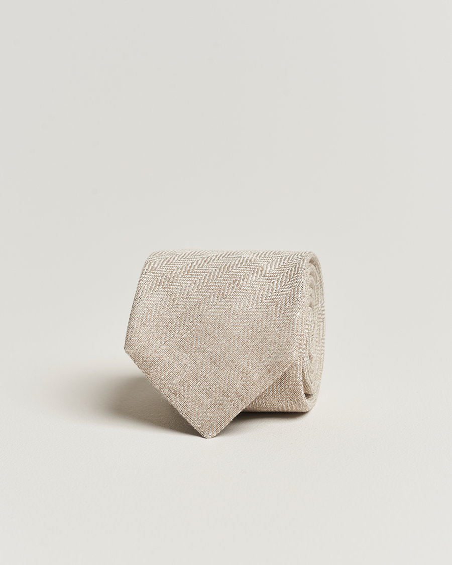 Mies | Amanda Christensen Linen Herringbone 8cm Tie Ecru | Amanda Christensen | Linen Herringbone 8cm Tie Ecru