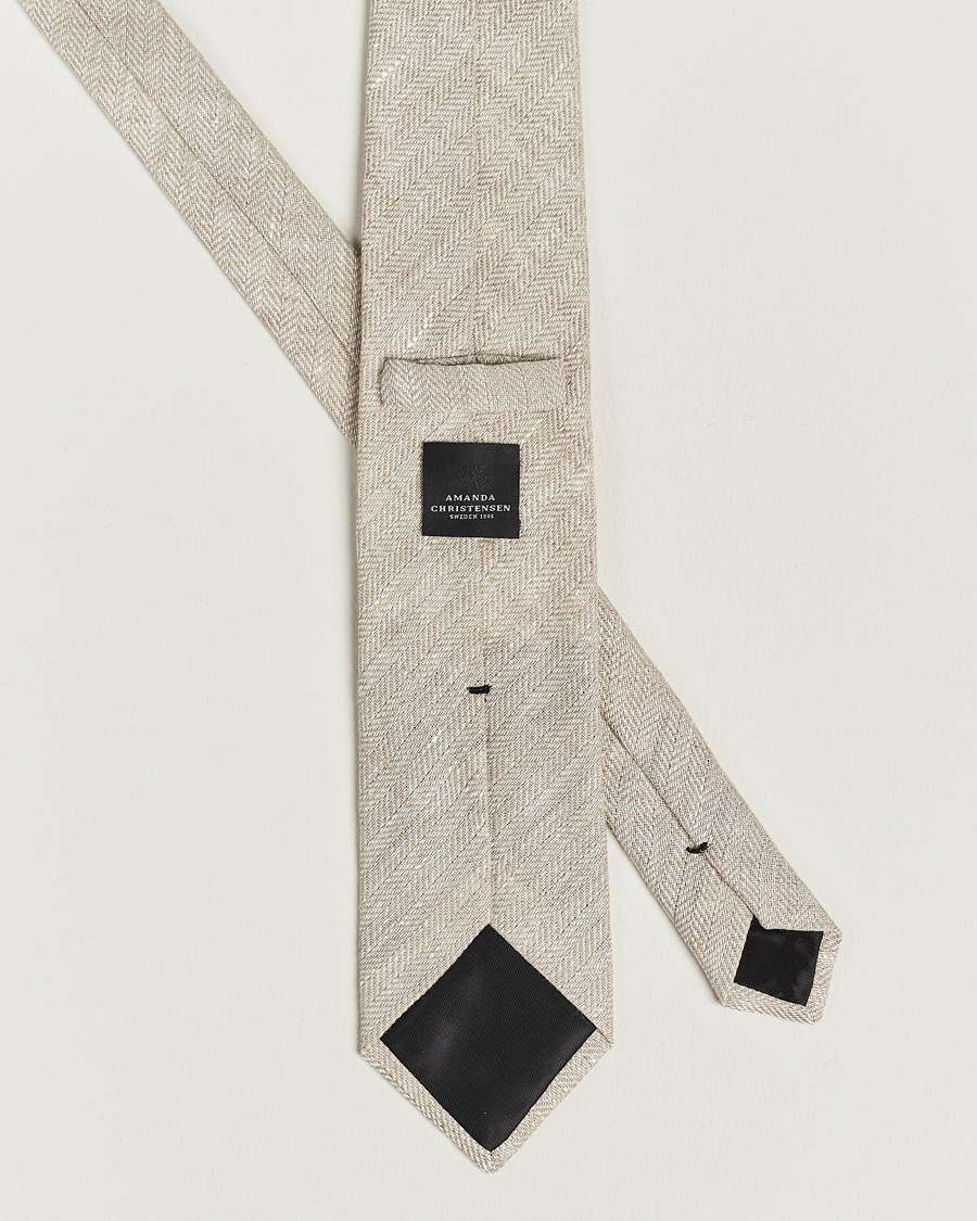 Mies | Amanda Christensen Linen Herringbone 8cm Tie Ecru | Amanda Christensen | Linen Herringbone 8cm Tie Ecru