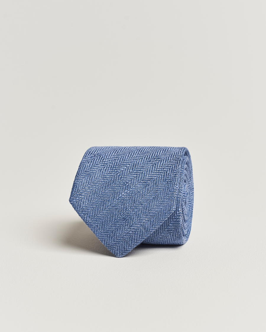 Mies | Amanda Christensen Linen Herringbone 8cm Tie Blue | Amanda Christensen | Linen Herringbone 8cm Tie Blue