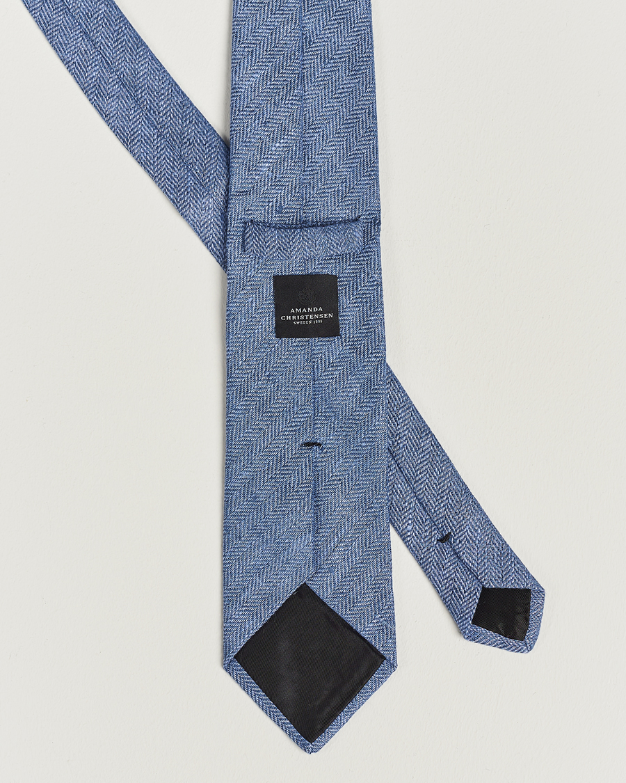 Mies | Amanda Christensen Linen Herringbone 8cm Tie Blue | Amanda Christensen | Linen Herringbone 8cm Tie Blue