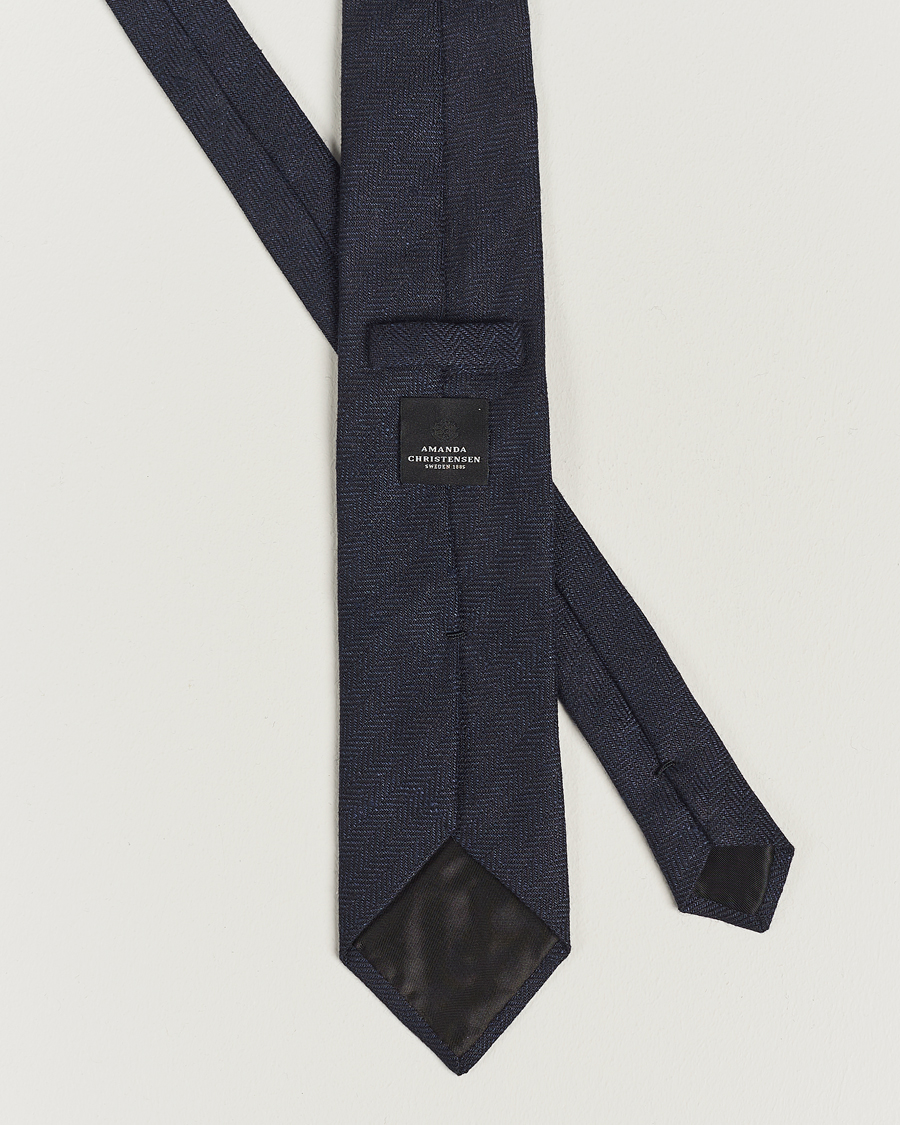 Mies |  | Amanda Christensen | Linen Herringbone 8cm Tie Navy