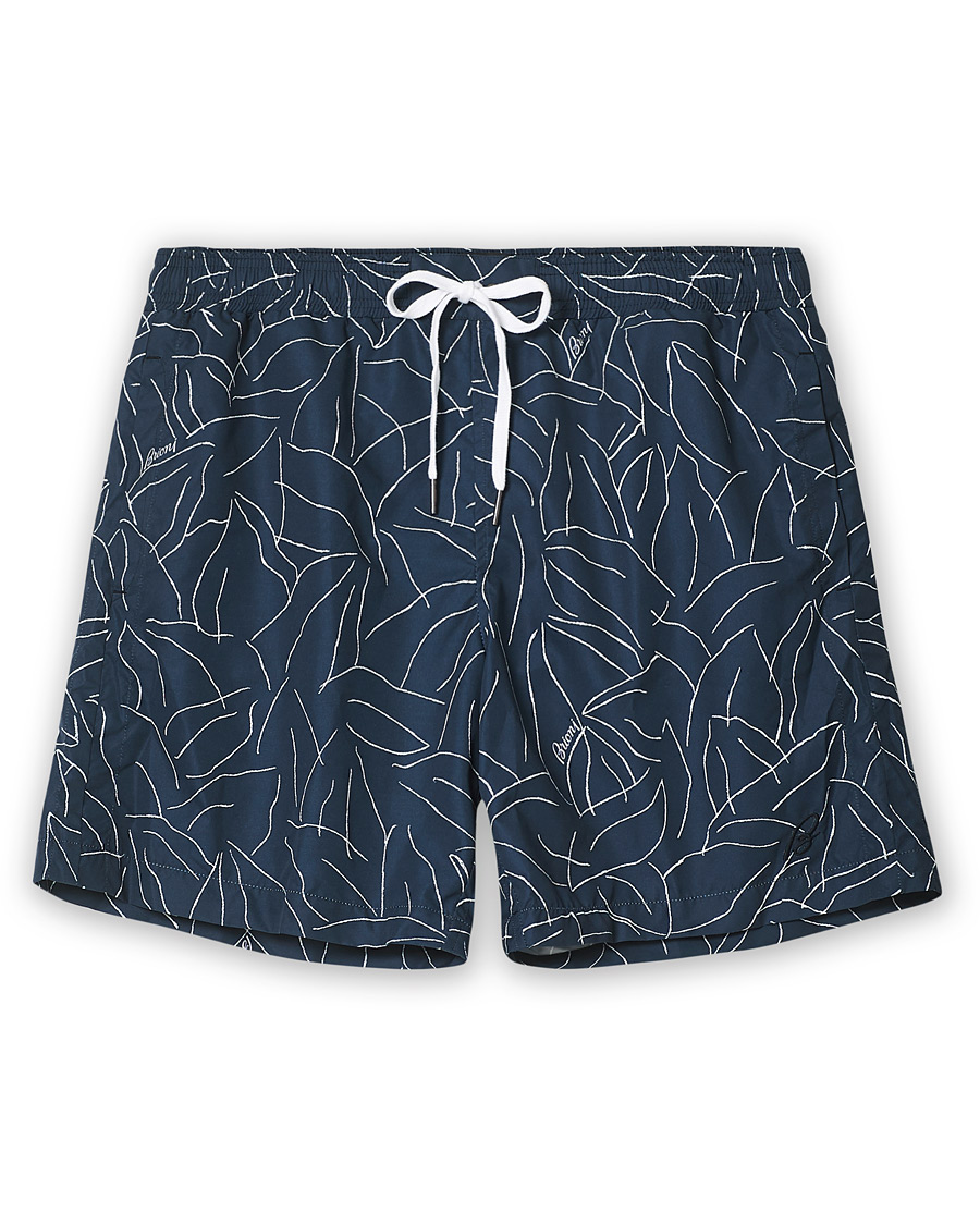 Mies | Uimahousut | Brioni | Foliage Print Swim Trunks Navy