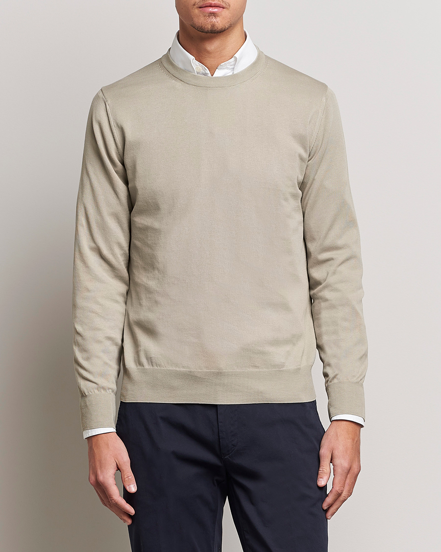 Mies | Puserot | Canali | Cotton Crew Neck Pullover Sage