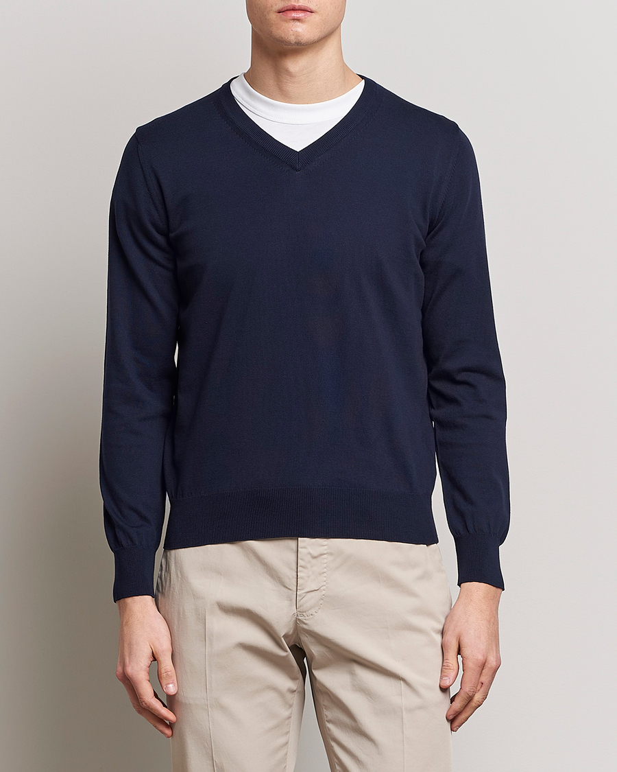 Mies | Canali | Canali | Cotton V-Neck Pullover Navy