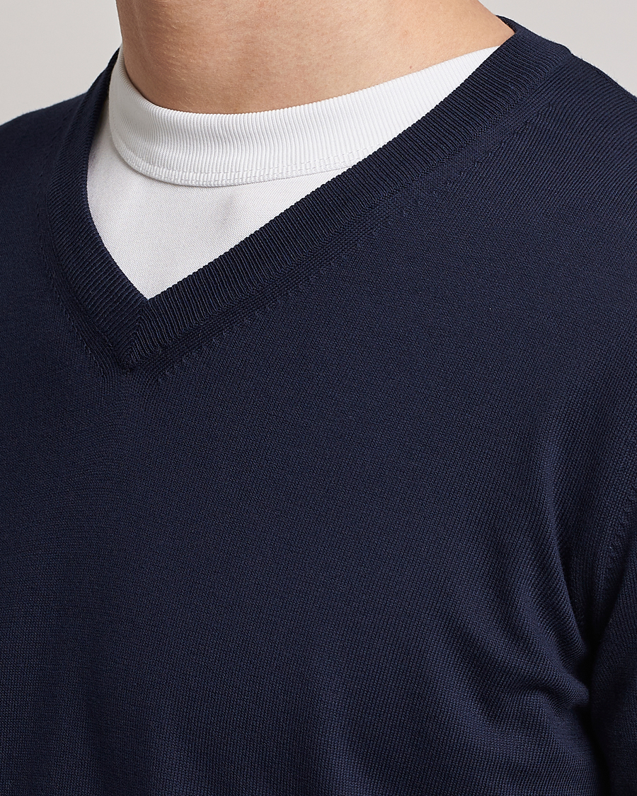Mies | Puserot | Canali | Cotton V-Neck Pullover Navy