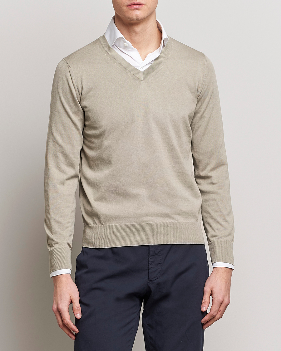Mies |  | Canali | Cotton V-Neck Pullover Sage