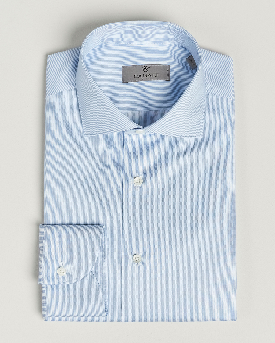 Mies | Kauluspaidat | Canali | Slim Fit Striped Cotton Shirt Light Blue