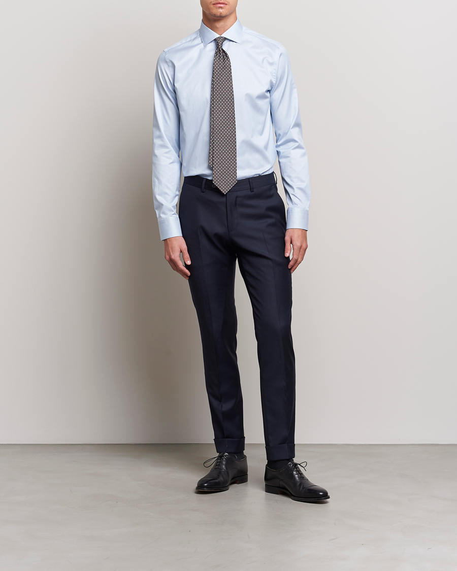 Mies | Kauluspaidat | Canali | Slim Fit Striped Cotton Shirt Light Blue
