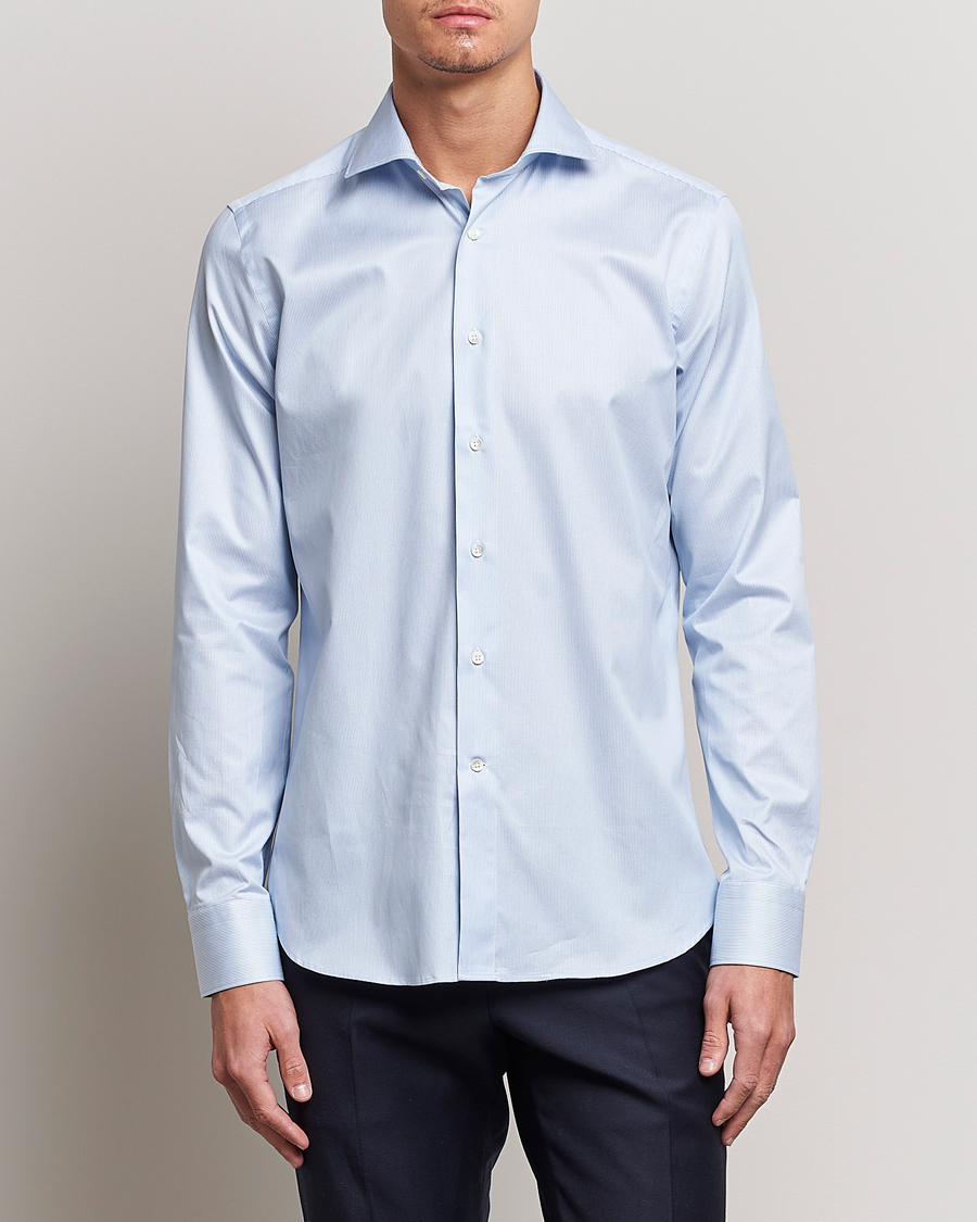 Mies | Kauluspaidat | Canali | Slim Fit Striped Cotton Shirt Light Blue