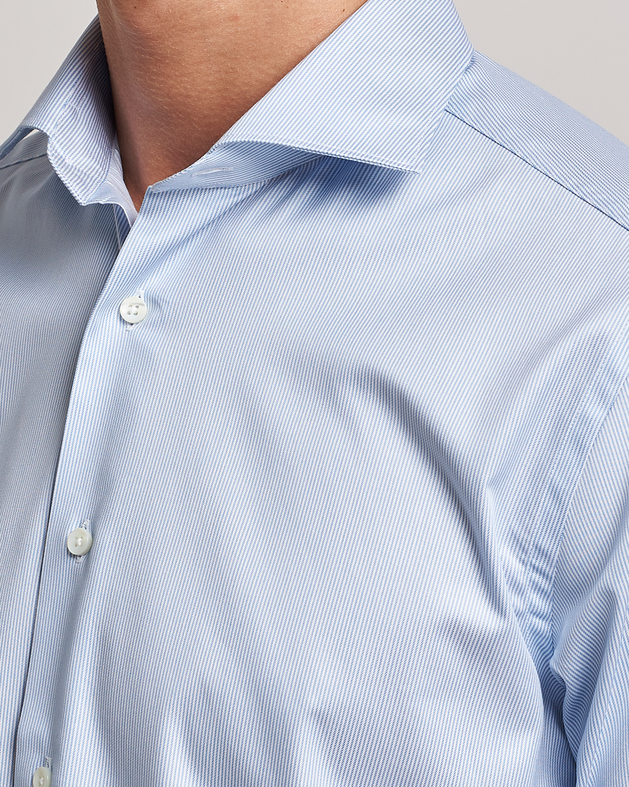 Mies | Kauluspaidat | Canali | Slim Fit Striped Cotton Shirt Light Blue