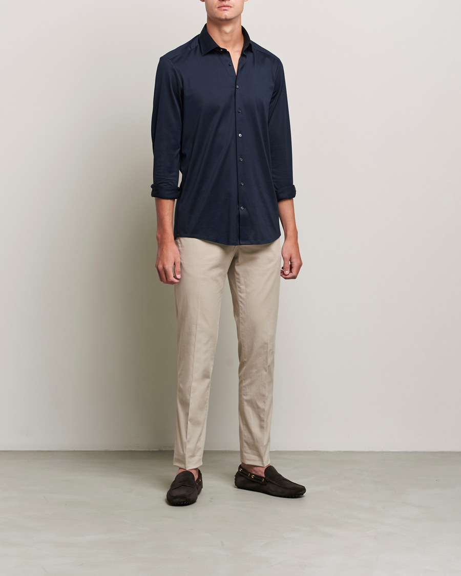 Mies | Alennusmyynti vaatteet | Stenströms | Slimline Jersey Button Down Shirt Navy