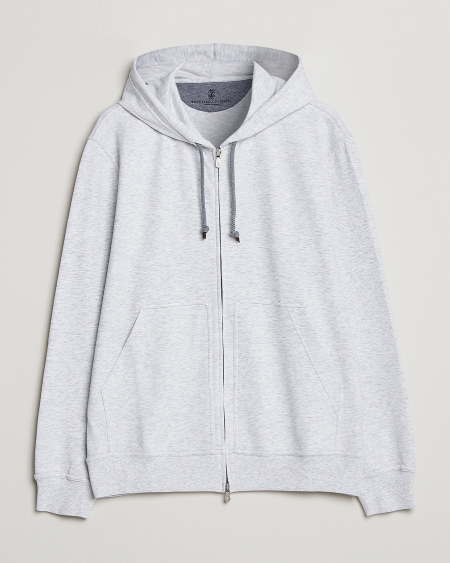 Mies | Puserot | Brunello Cucinelli | Soft Cotton Zip Hoodie Pearl Grey