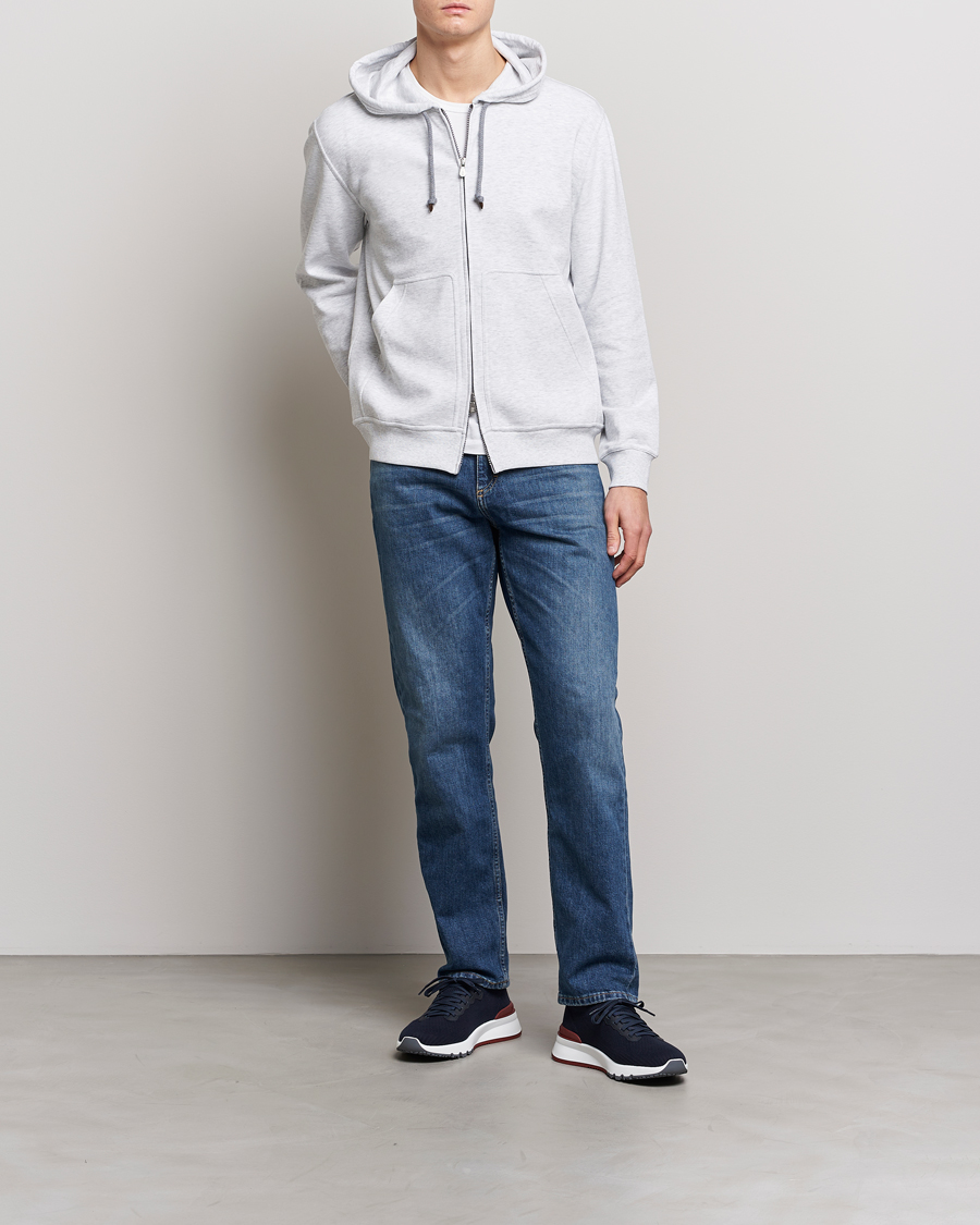 Mies | Puserot | Brunello Cucinelli | Soft Cotton Zip Hoodie Pearl Grey