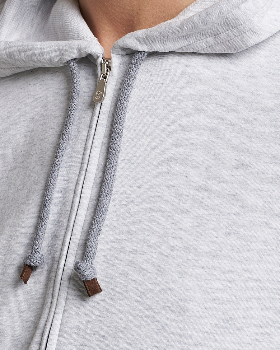 Mies | Puserot | Brunello Cucinelli | Soft Cotton Zip Hoodie Pearl Grey