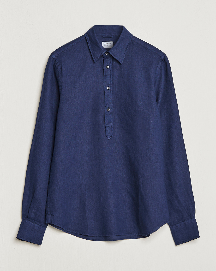 Mies | Kauluspaidat | Aspesi | Linen Popover Shirt Dark Blue