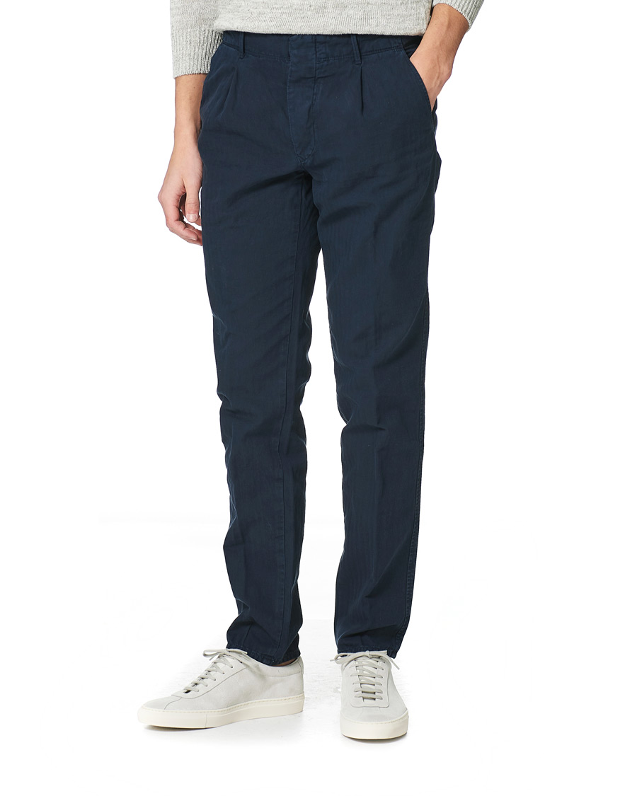 Mies | Housut | Incotex | Tapered Fit Cotton Trousers Navy