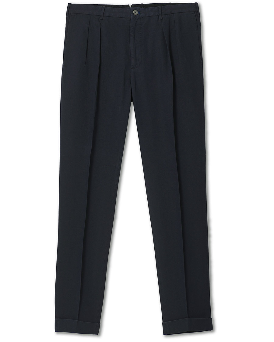 Mies | Housut | Incotex | Carrot Fit Pleated Trousers Navy