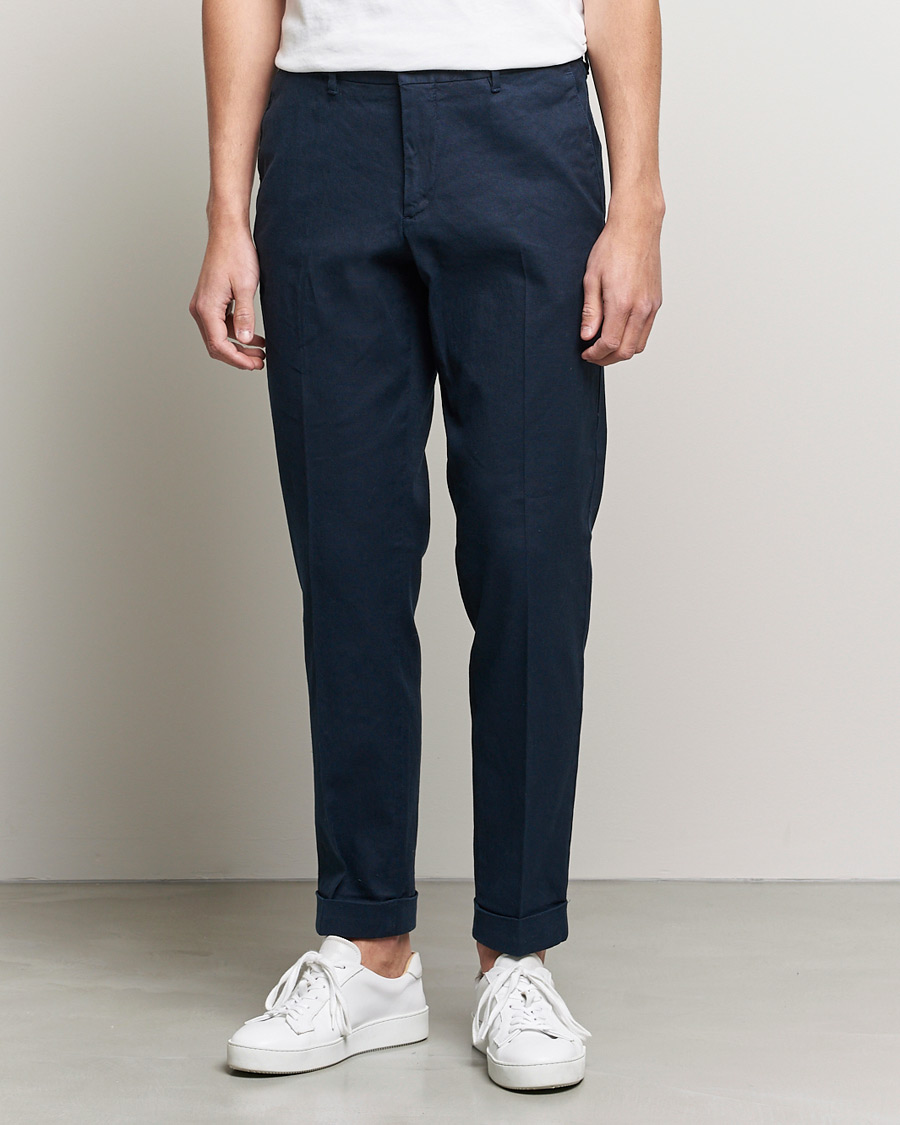 Mies | Housut | J.Lindeberg | Grant Stretch Cotton/Linen Trousers Navy
