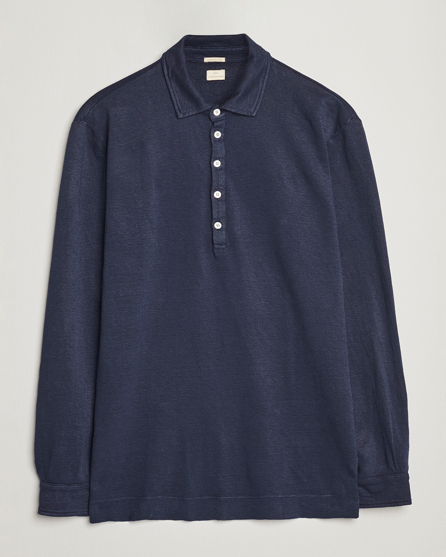 Mies | Puserot | Massimo Alba | Raya Long Sleeve Linen Polo Navy