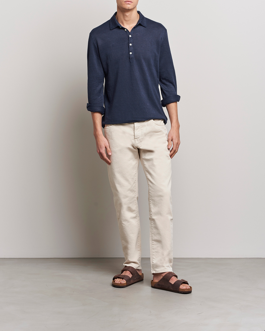Mies | Puserot | Massimo Alba | Raya Long Sleeve Linen Polo Navy