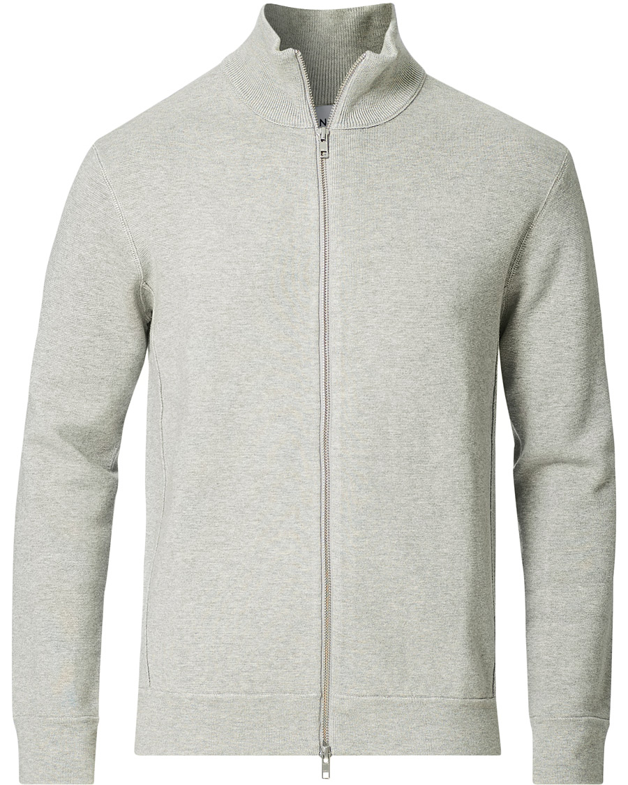 Mies | Puserot | NN07 | Luis Knitted Full-Zip Sweater Light Grey Melange