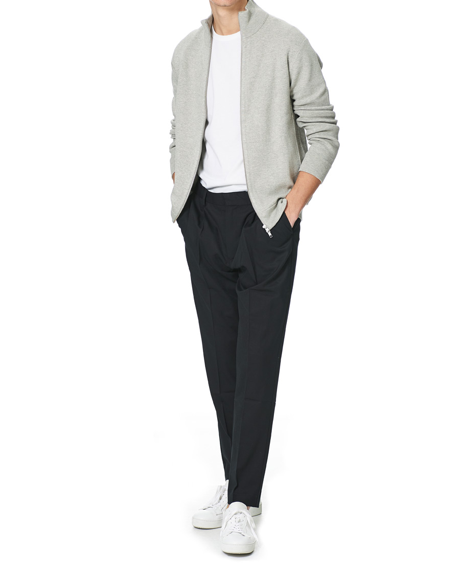 Mies | Puserot | NN07 | Luis Knitted Full-Zip Sweater Light Grey Melange