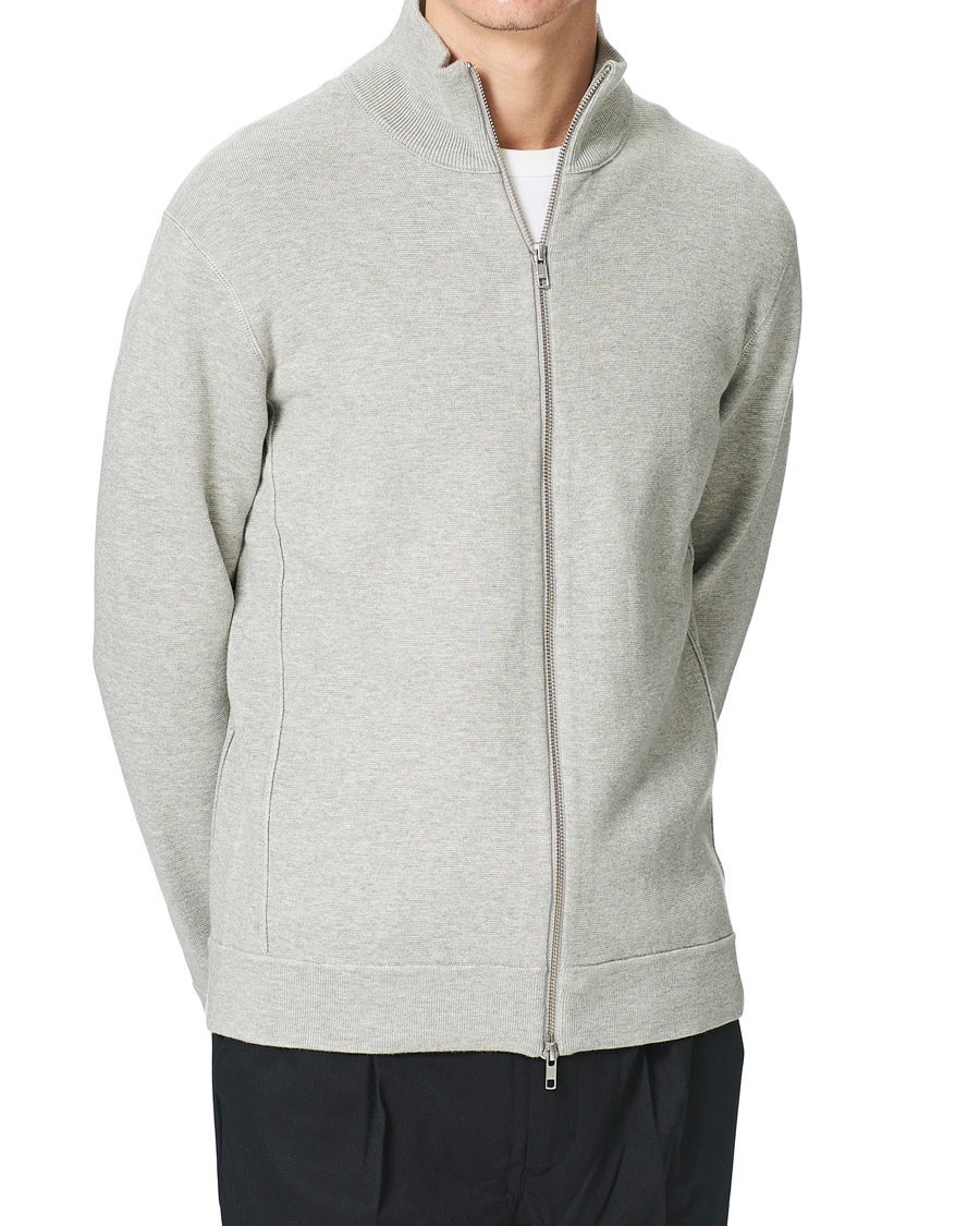 Mies | Puserot | NN07 | Luis Knitted Full-Zip Sweater Light Grey Melange