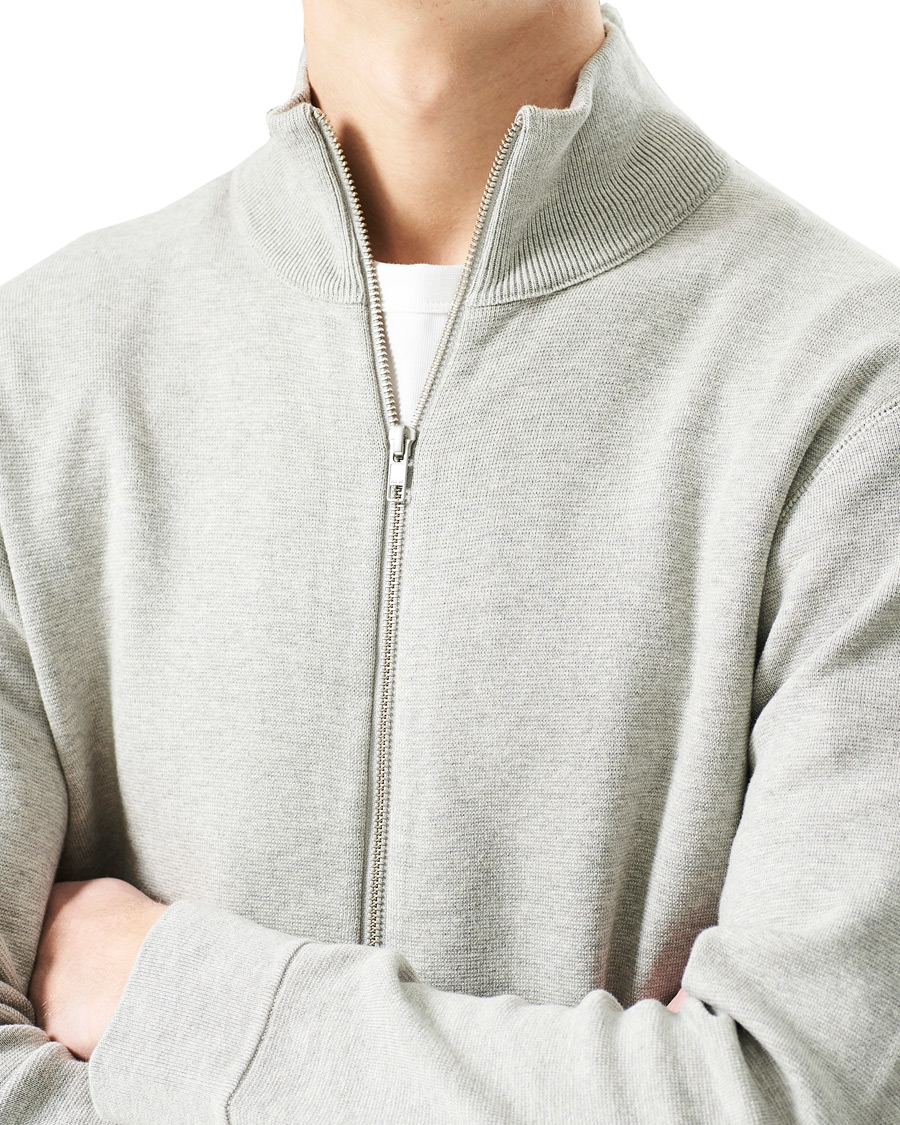 Mies | Puserot | NN07 | Luis Knitted Full-Zip Sweater Light Grey Melange