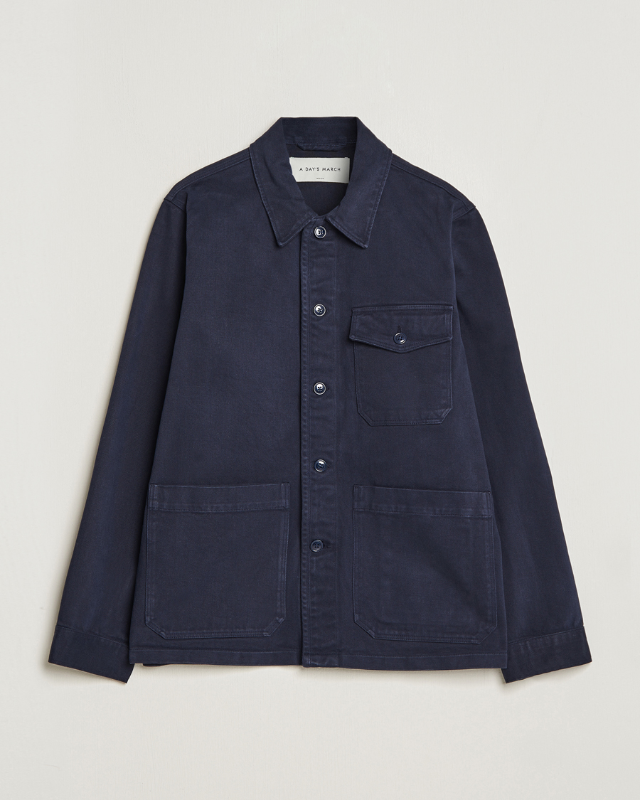 Mies |  | A Day's March | Patch Pocket Sturdy Twill Overshirt Navy