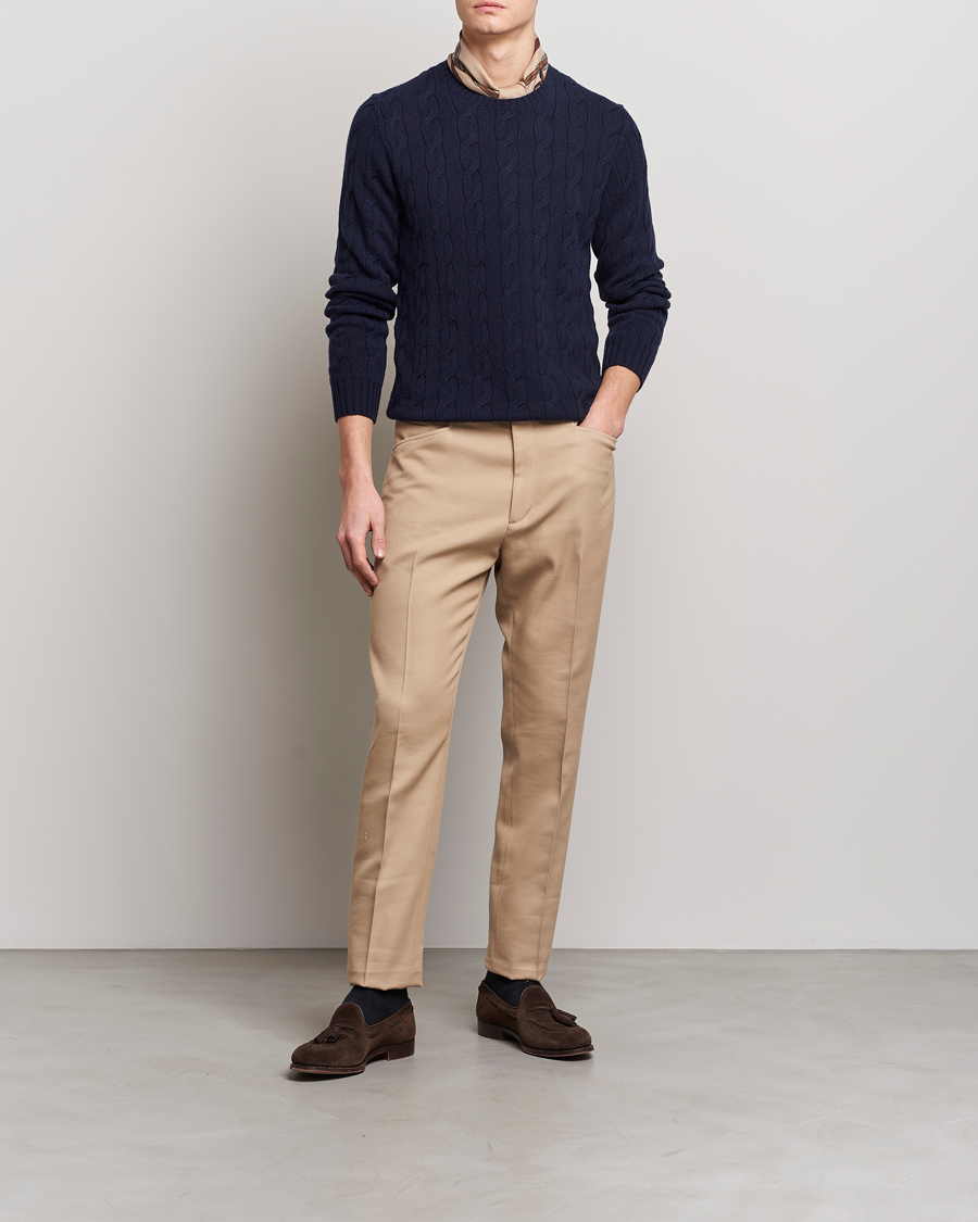 Mies | Puserot | Ralph Lauren Purple Label | Cashmere Cable Crew Neck Sweater Chairman Navy